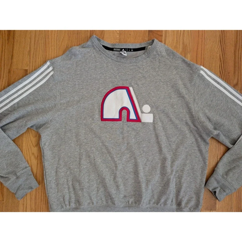 Quebec Nordiques Sweatshirt NHL Hockey Avalanche Adidas Heathered Grey Mens XL